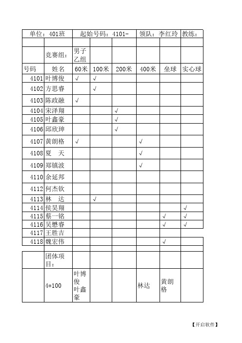 2016~2017年第二届田径运动会四年一班报名表(1)