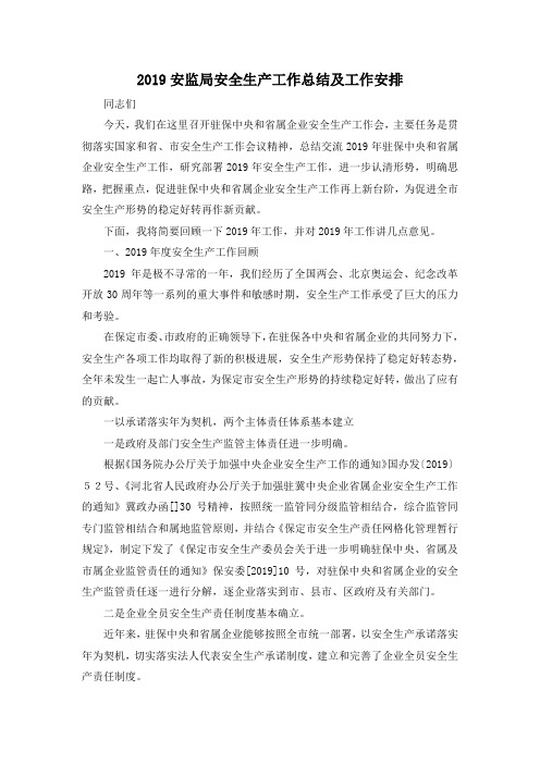 2019安监局安全生产工作总结及工作安排