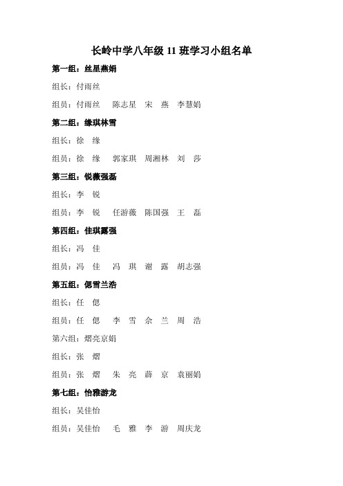长岭中学八年级11班学习小组名单