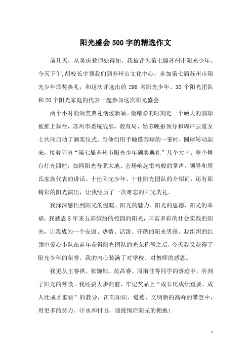 阳光盛会500字的精选作文