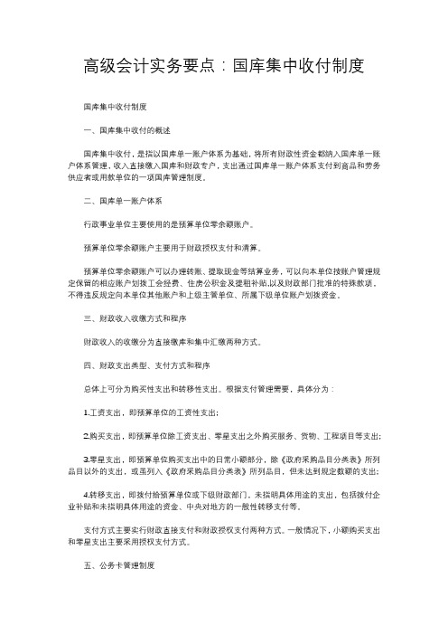 高级会计实务要点：国库集中收付制度