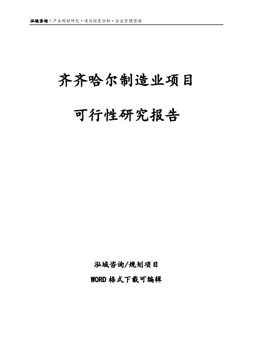 齐齐哈尔项目可行性研究报告