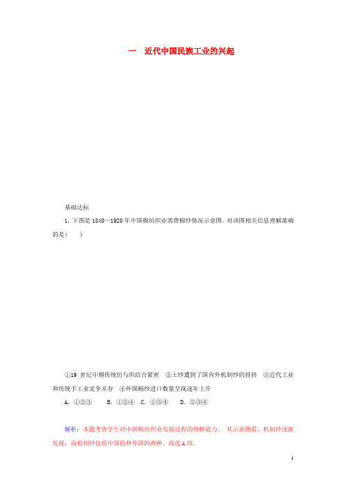 高中历史 专题一  近代中国民族工业的兴起基础训练试题 人民版必修2