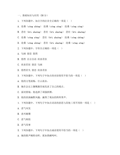 中考标准语文试卷模板
