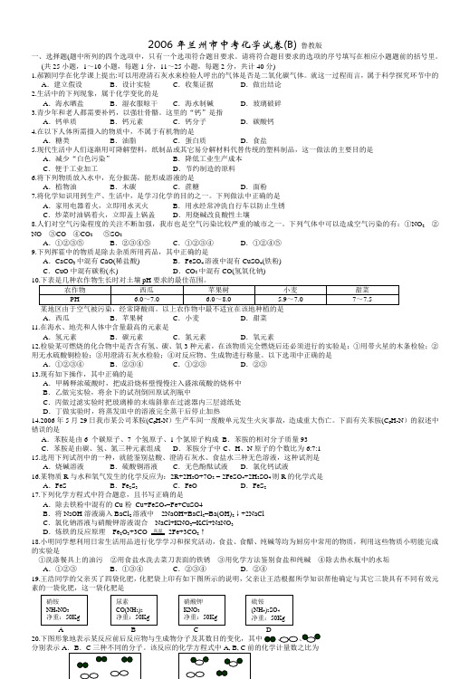 2006年兰州市中考化学试卷(B)