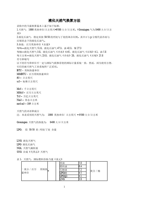 液化天然气换算方法