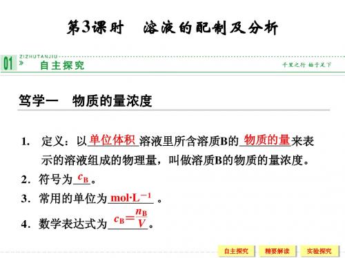 高一化学苏教版必修一1-2-3溶液的配制及分析