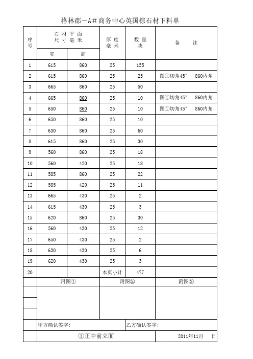 石材下料单