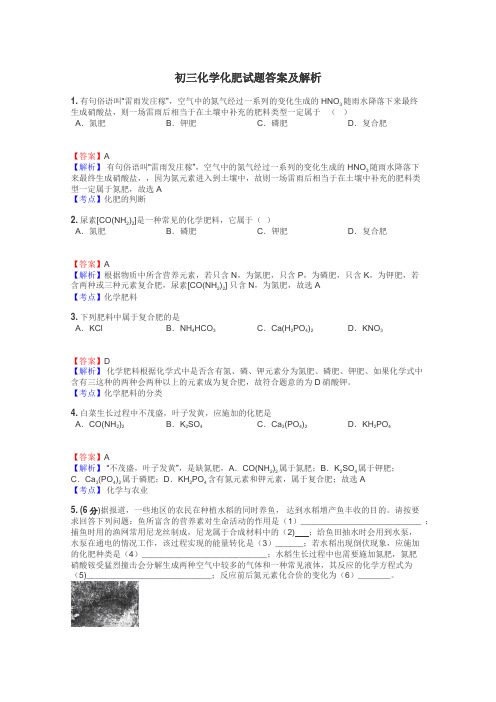 初三化学化肥试题答案及解析
