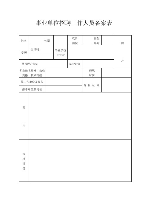 事业单位招聘工作人员备案表(县市公开招考用)