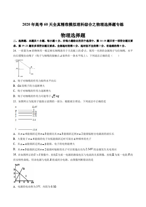 2020年高考60天全真精准模拟理科综合之物理选择题专练(3页)