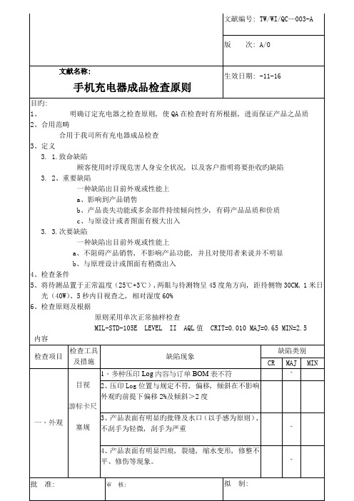 充电器成品检验标准