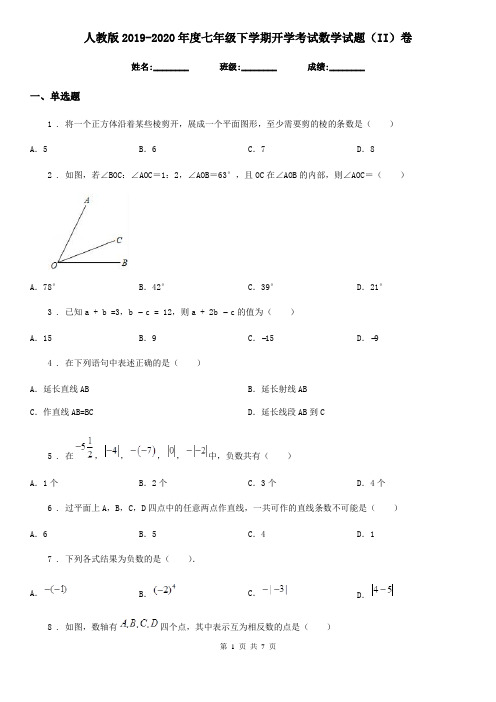 人教版2019-2020年度七年级下学期开学考试数学试题(II)卷