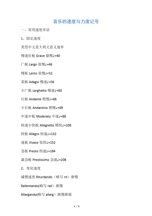 音乐速度与力度记号