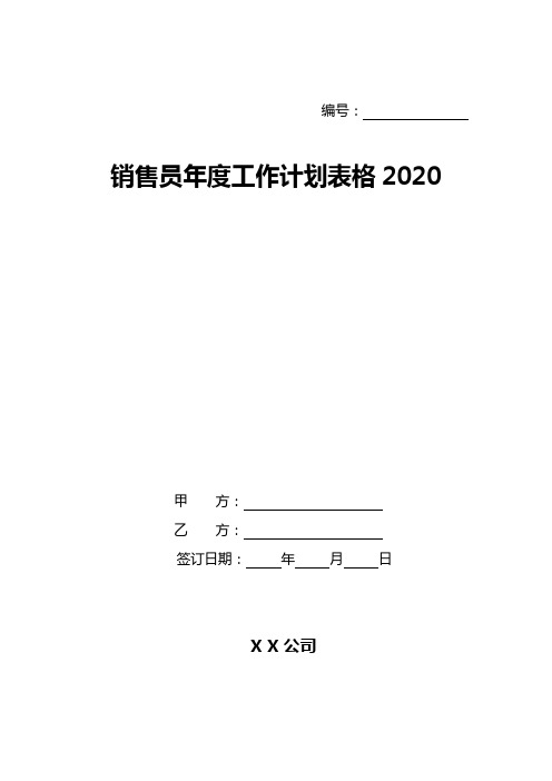 销售员年度工作计划表格2020