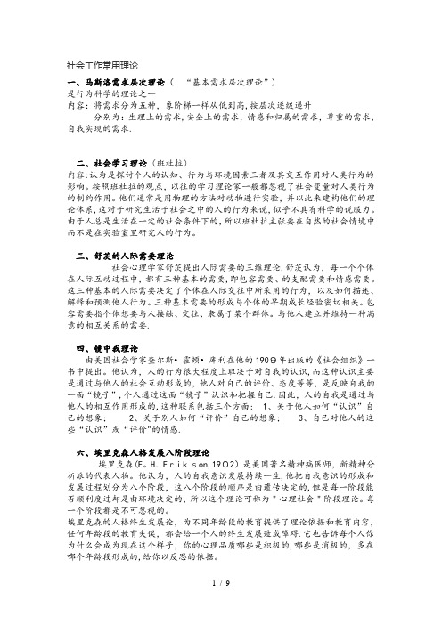 社会工作常用理论