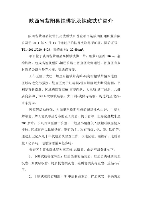 陕西省紫阳县铁佛钒及钛磁铁矿简介