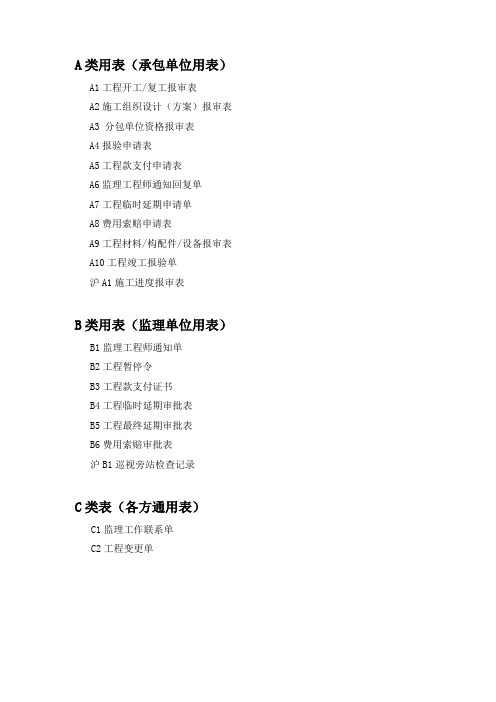 建设工程监理规范规定的表格