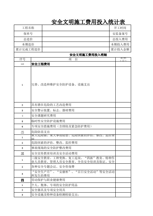 安全投入统计表