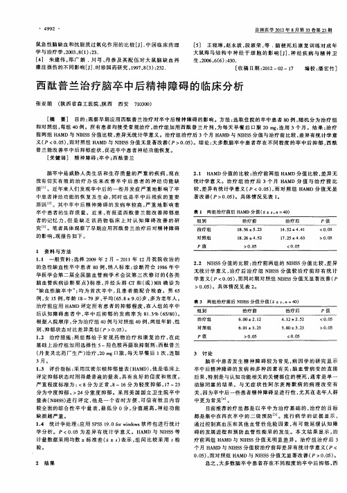 西酞普兰治疗脑卒中后精神障碍的临床分析
