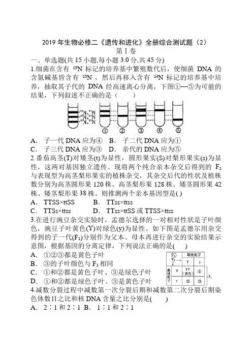 高中生物必修2《遗传和进化》全册综合测试题2(含答案解析)