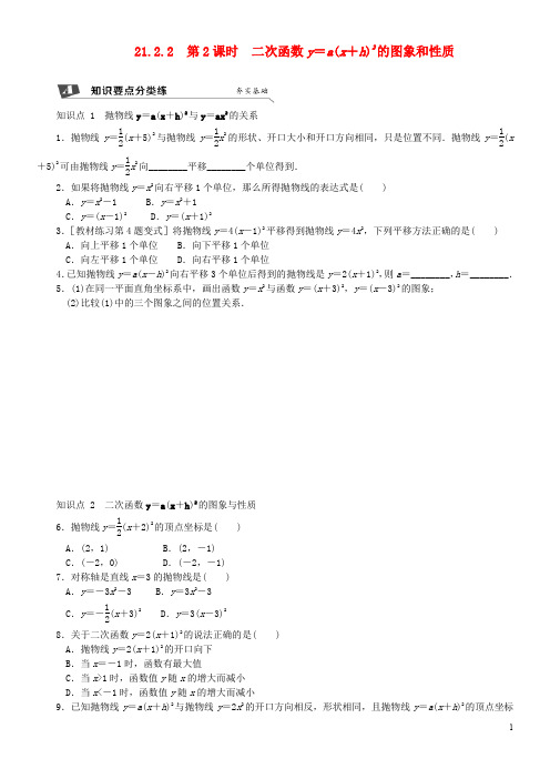 2020九年级数学上册21.2.2第2课时二次函数y=a(x+h)2的图象和性质同步练习沪科版