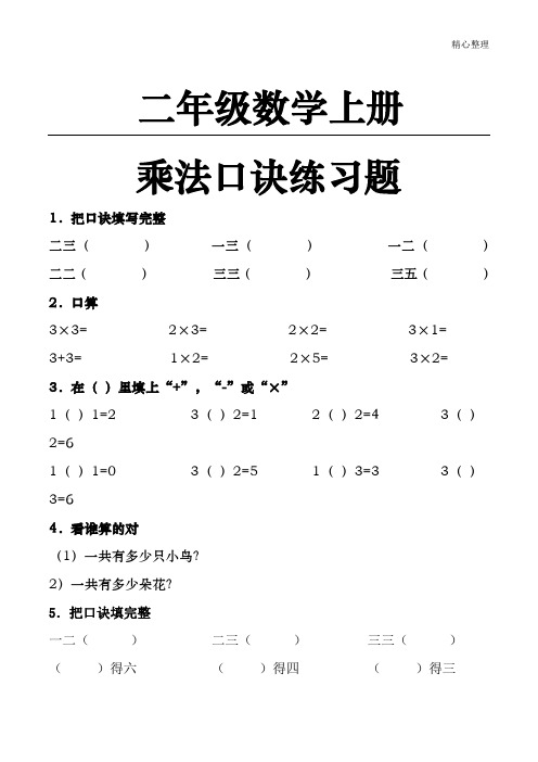 二年级数学上册乘法口诀练习题