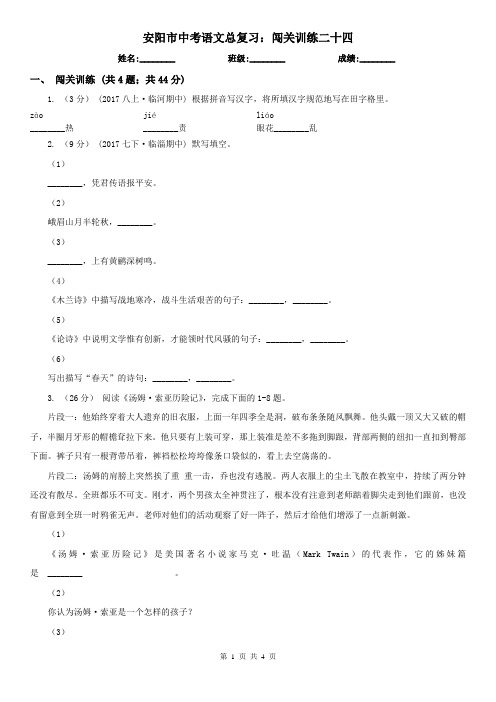 安阳市中考语文总复习：闯关训练二十四