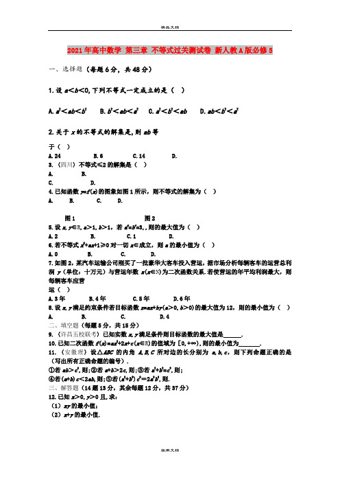 2021年高中数学 第三章 不等式过关测试卷 新人教A版必修5