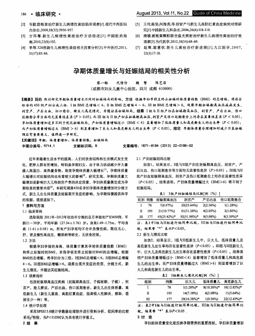 孕期体质量增长与妊娠结局的相关性分析