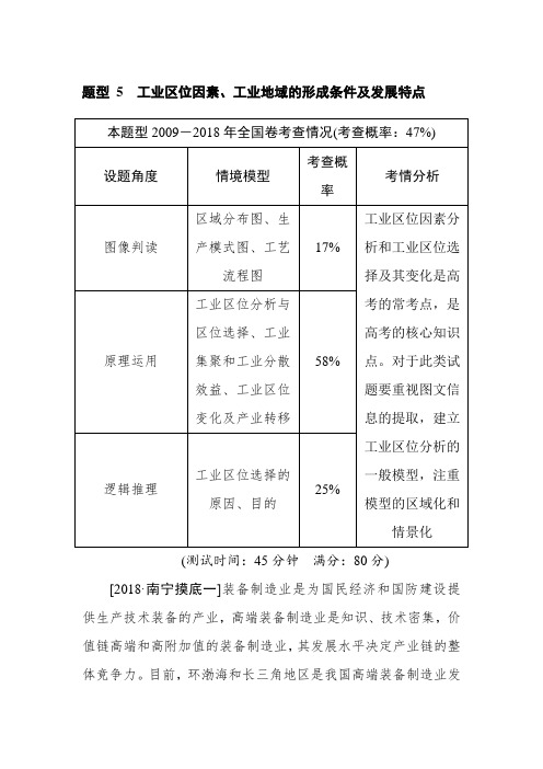 2019届高考地理二轮复习练习：题型 5工业区位因素、工业地域的形成条件及发展特点 含答案
