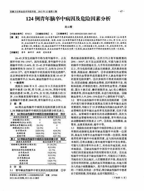 124例青年脑卒中病因及危险因素分析