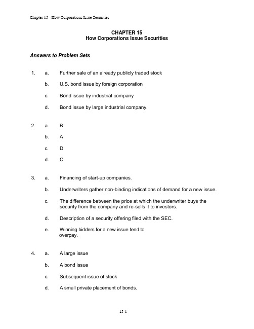 Principles of Corporate Finance 英文第十版习题解答Chap015