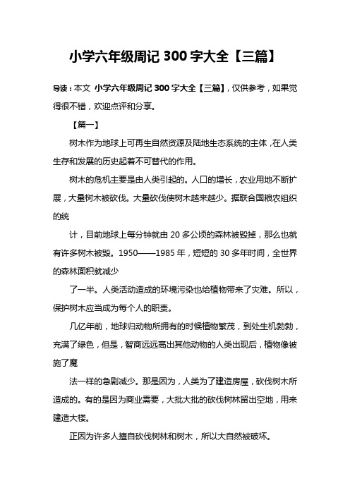 小学六年级周记300字大全【三篇】