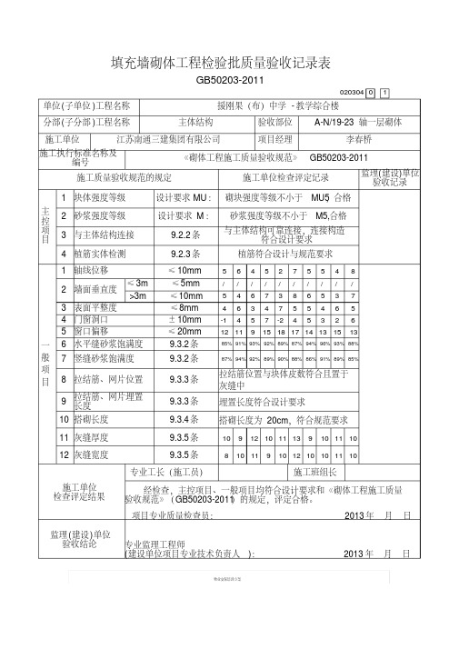 填充墙砌体工程检验批质量验收记录表(GB50203-2011)(20200420185219)