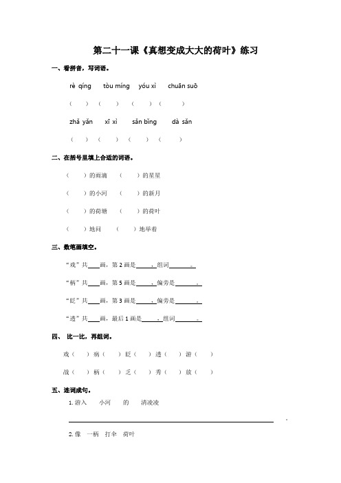 二年级下册语文同步练习-21 真想变成大大的荷叶-苏教版