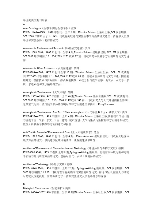 环境类英文期刊列表
