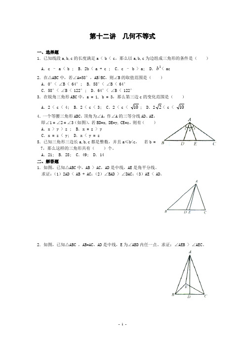 初中数学竞赛第十二讲几何不等式(含解答)