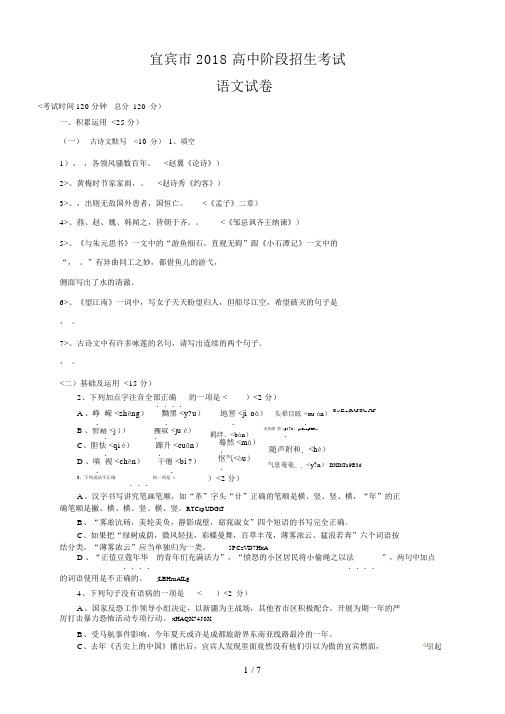 2018年四川省宜宾市中考语文试题含答案