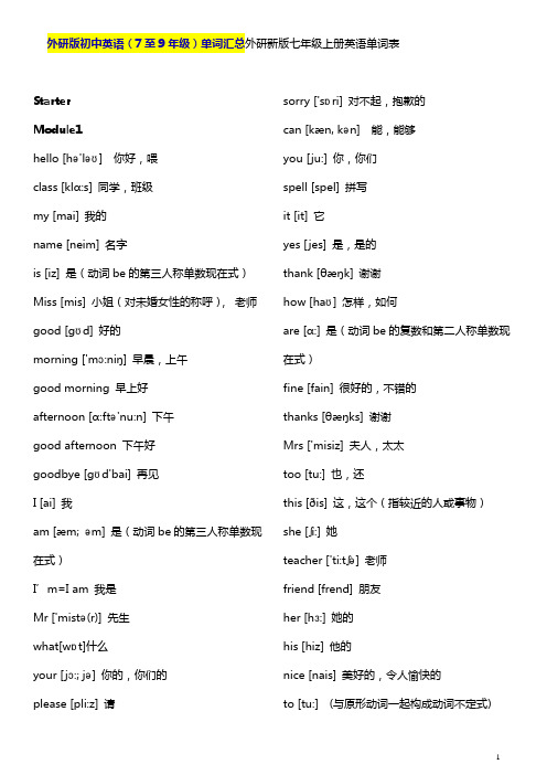 新外研版初中英语单词-带音标