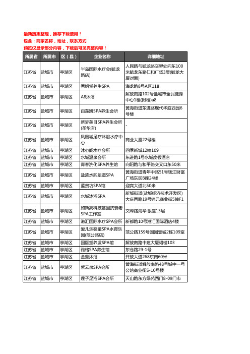 新版江苏省盐城市亭湖区SPA企业公司商家户名录单联系方式地址大全20家
