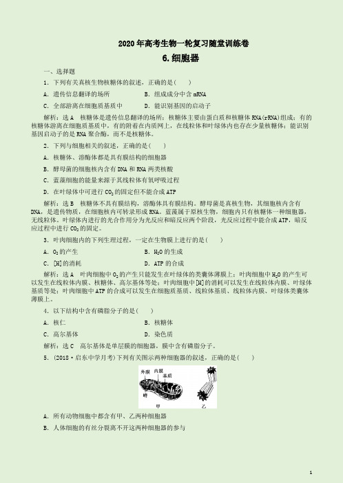 2020年生物高考一轮复习随堂训练卷【6.细胞器】及详析