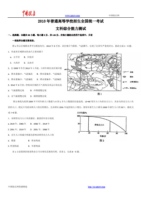 2010年高考试题-(新课标全国卷)文综(Word版及答案解析)