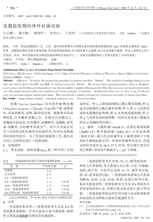 1.连翘提取物的体外抗菌试验