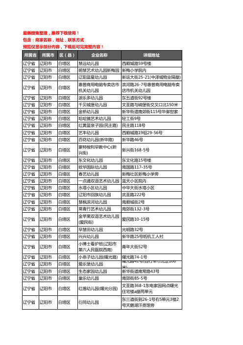 新版辽宁省辽阳市白塔区幼儿园企业公司商家户名录单联系方式地址大全158家