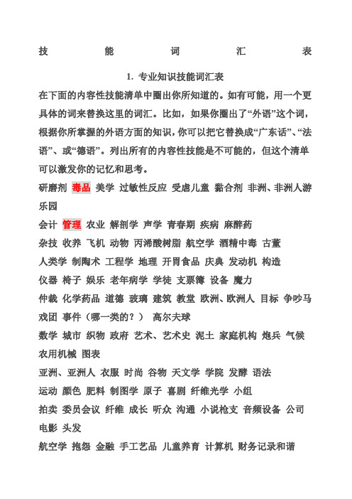 技能词汇表价值观可迁移技能如何发现自己的优势