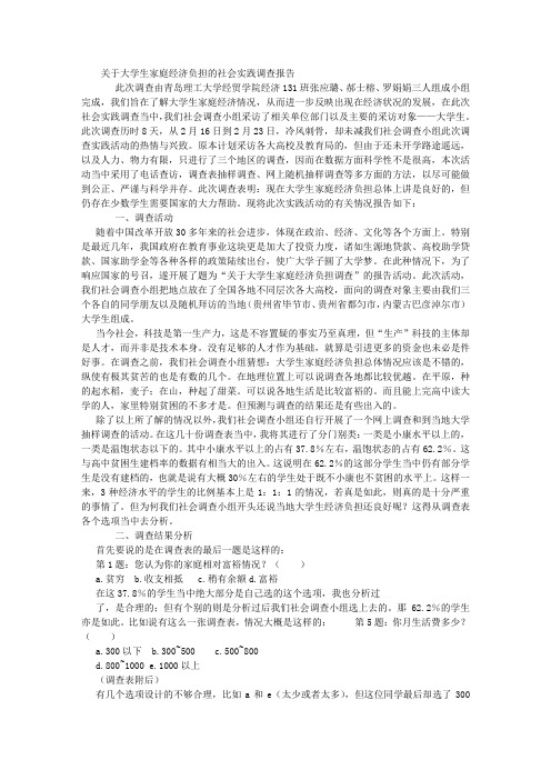 大学生家庭经济负担的社会实践调查报告标准范文