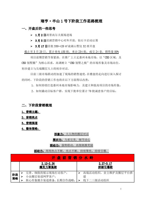 地产项目半山1号下阶段营销工作思路