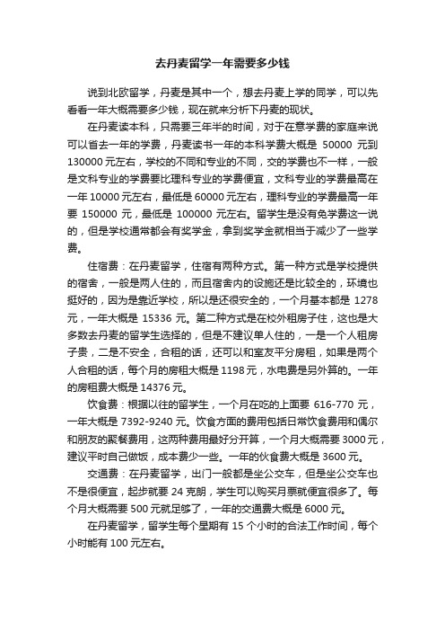 去丹麦留学一年需要多少钱
