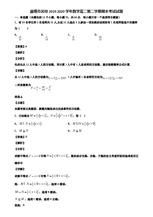 淄博市名校2019-2020学年数学高二第二学期期末考试试题含解析